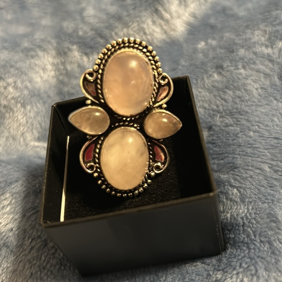 Size 7-1/2 Ring with Milky Stones - Picture 3 of 3